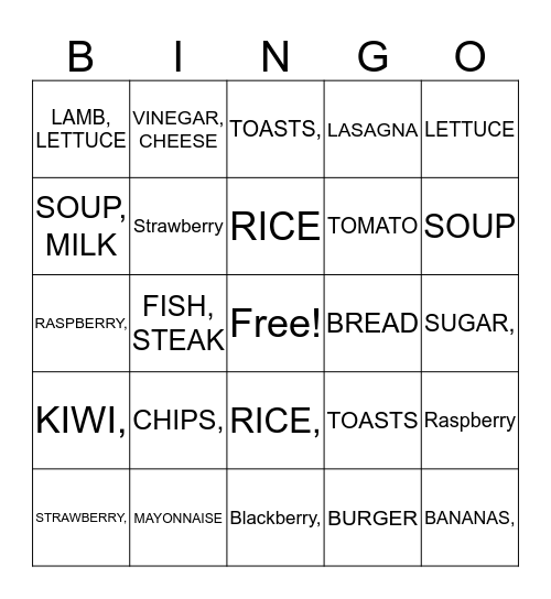 FOOD Bingo Card