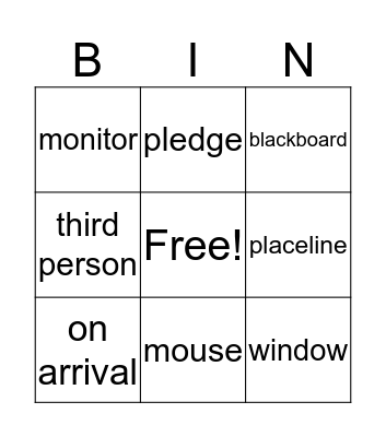 NIE Bingo Card