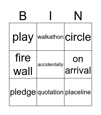 NIE Bingo Card