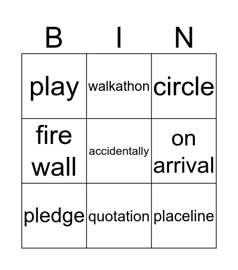 NIE Bingo Card