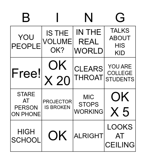 O. K. Bingo Card