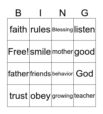 OBEDIENCE  Bingo Card