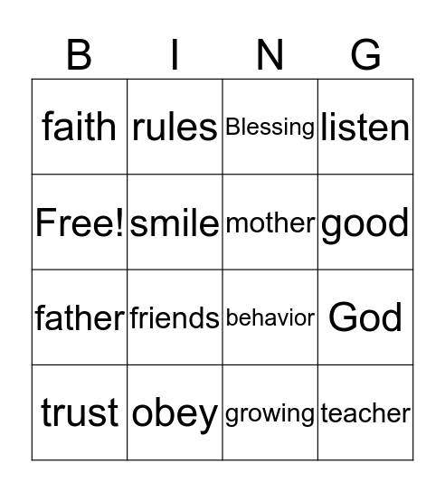 OBEDIENCE  Bingo Card
