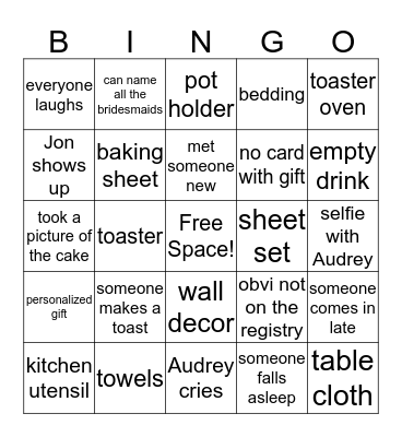 Bridal Shower Bingo Card