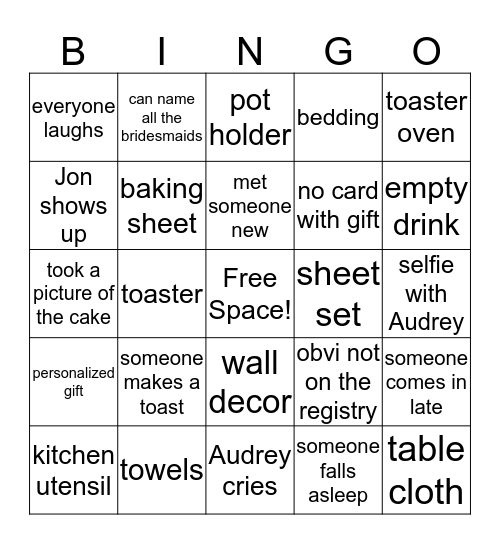 Bridal Shower Bingo Card