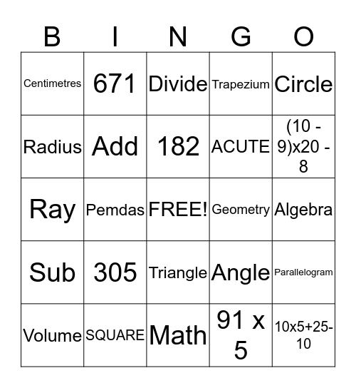 Math 2 Blocks Bingo Card
