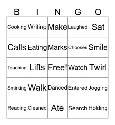Verb Bingo Card