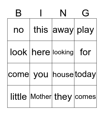 Bingo 1 Bingo Card
