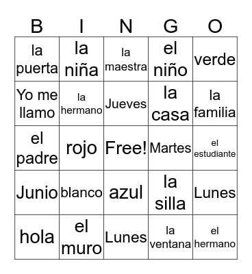 Spanish Bingo Card