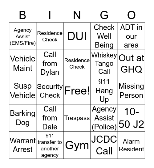Dispatcher Appreciation Week 2019 Bingo Card
