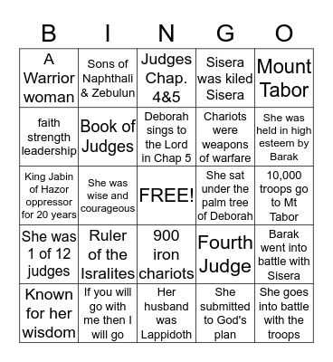 THE PROPHETESS DEBORAH Bingo Card