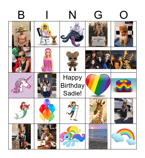 Sadie's Birthday Bingo Card
