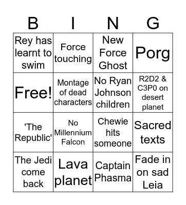 Star Wars Trailer Bingo Card