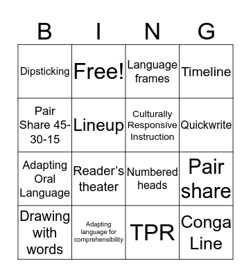 Strategies for Teaching English Learners Bingo Card