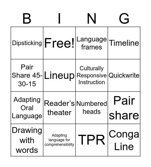 Strategies for Teaching English Learners Bingo Card