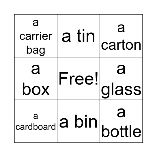 Containers Bingo Card