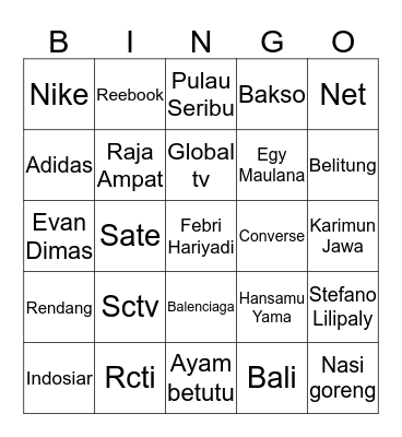 #MenujuNadiaPintar2019 Bingo Card