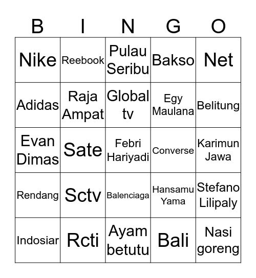 #MenujuNadiaPintar2019 Bingo Card
