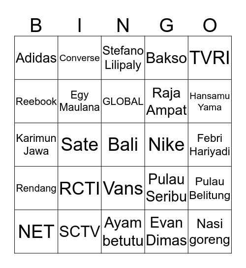 #MenujuNadiaPintar2019 Bingo Card