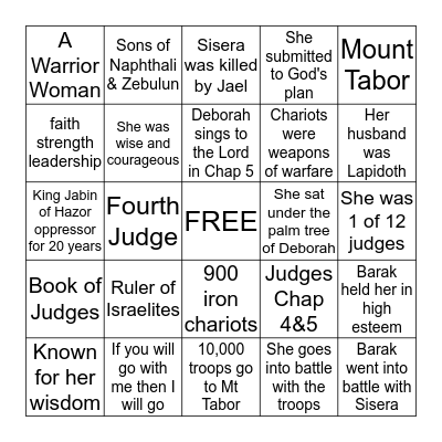 THE PROPHETESS DEBORAH Bingo Card