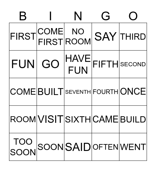 WORDS Bingo Card