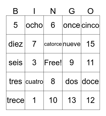 Los Números Bingo Card