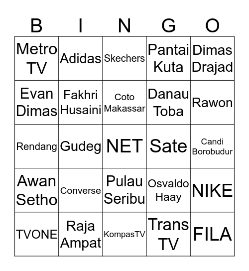 Bingo-nya Bima. Bingo Card