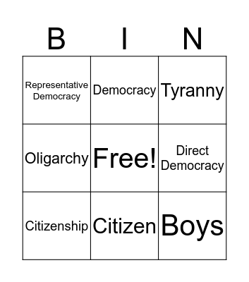 Athen's Government Bingo Card