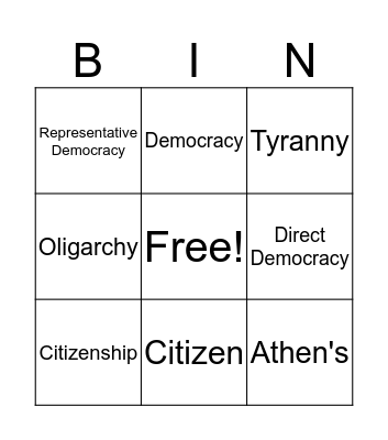 Athen's Government Bingo Card