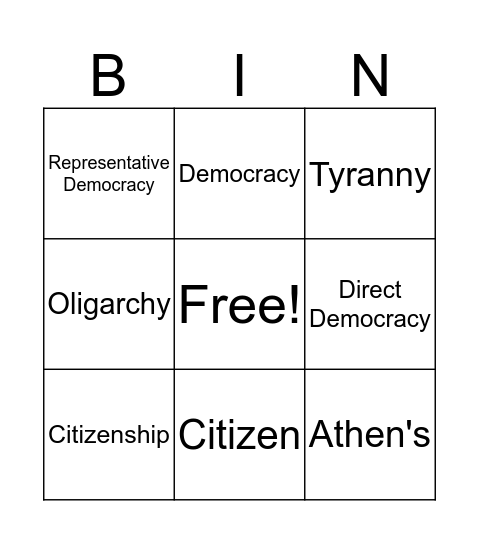 Athen's Government Bingo Card