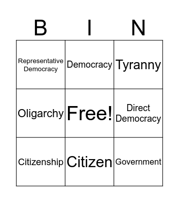 Athen's Government Bingo Card