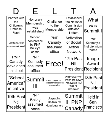 PPP Day 6 - Past National Presidents Bingo Card