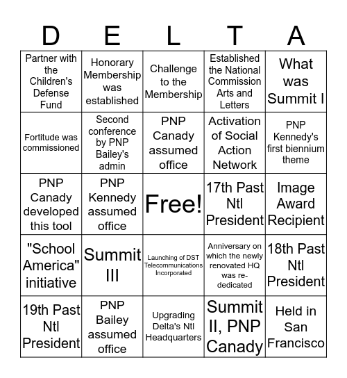 PPP Day 6 - Past National Presidents Bingo Card