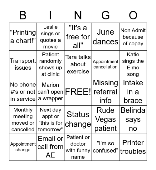 WCS Bingo Card