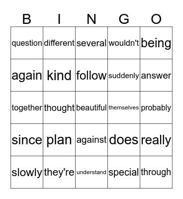 Sight words Bingo Card