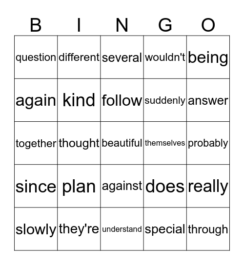 Sight words Bingo Card