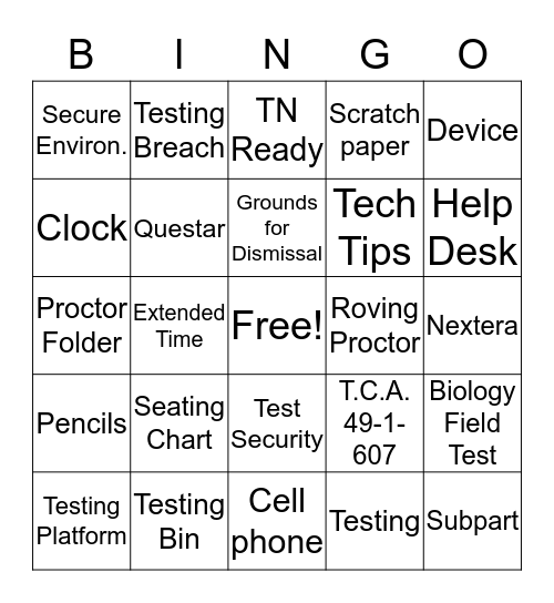 Testing Made Fun!  Bingo Card