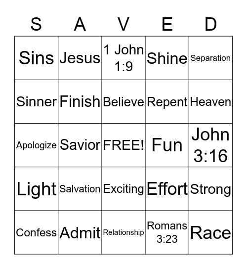 Youth Equipped and Ready for Battle: SALVATION Bingo Card