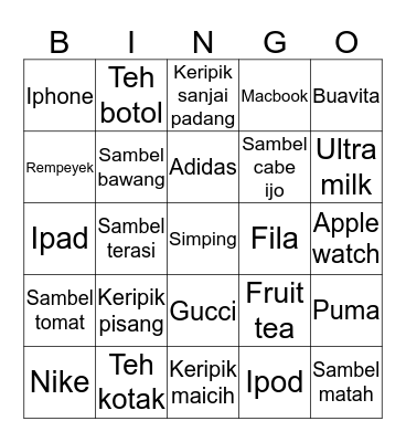 BINGOW  Bingo Card