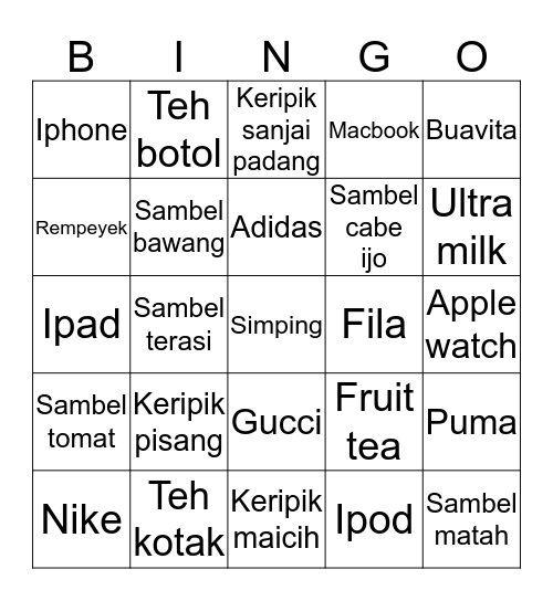 BINGOW  Bingo Card