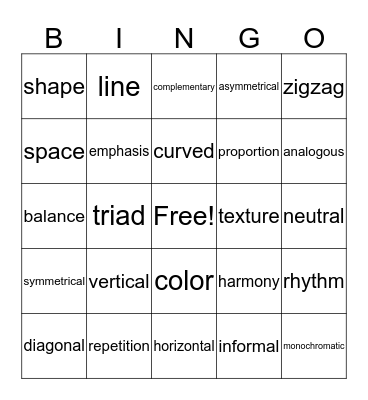 ELEMENTS/PRINCIPLES Bingo Card