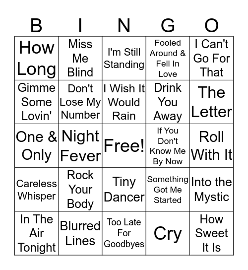 Mental Floss Music Bingo: Blue Eyed Soul Bingo Card