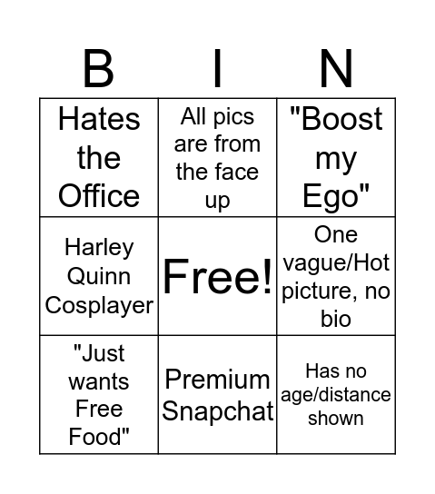 Swipe Left Bingo  Bingo Card