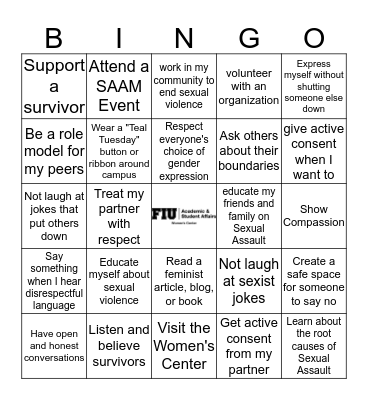 Sexual Assault Awareness Month  Bingo Card