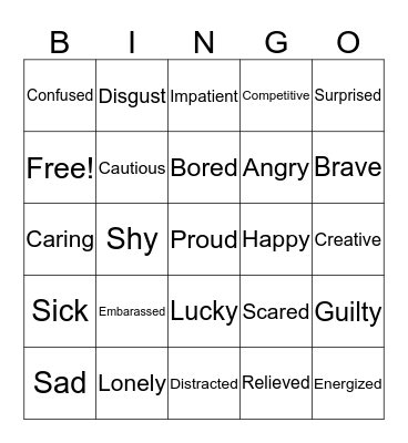 212 Feelings Bingo  Bingo Card