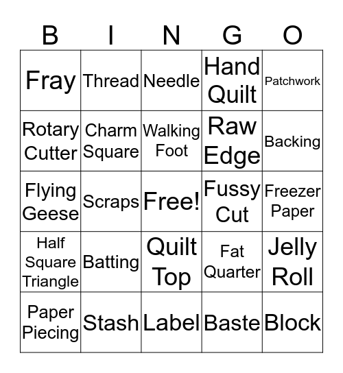 Quilt Bingo Card