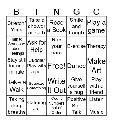 Anxiety Coping Skills Bingo Card