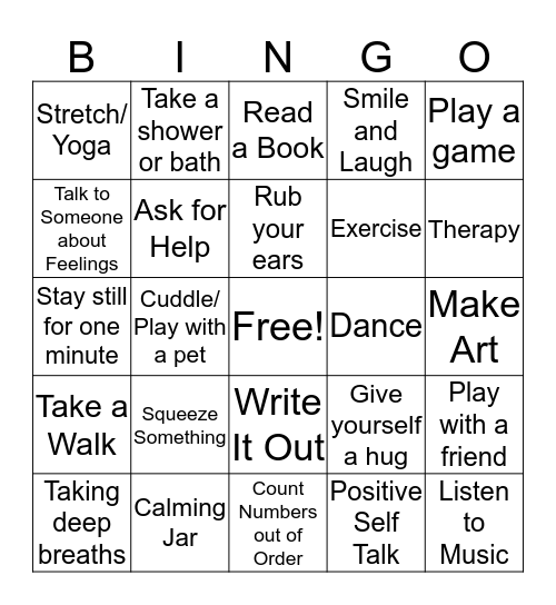 Anxiety Coping Skills Bingo Card