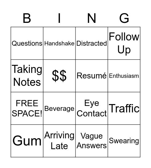 Mock Interview Bingo Card