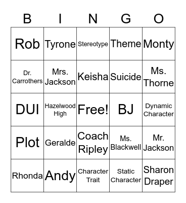 TEARS OF A TIGER Bingo Card